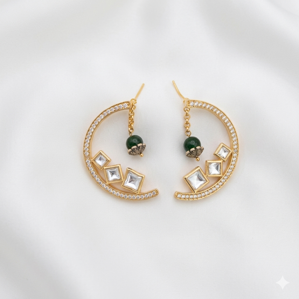 Half Moon Layered Kundan Polki Studs
