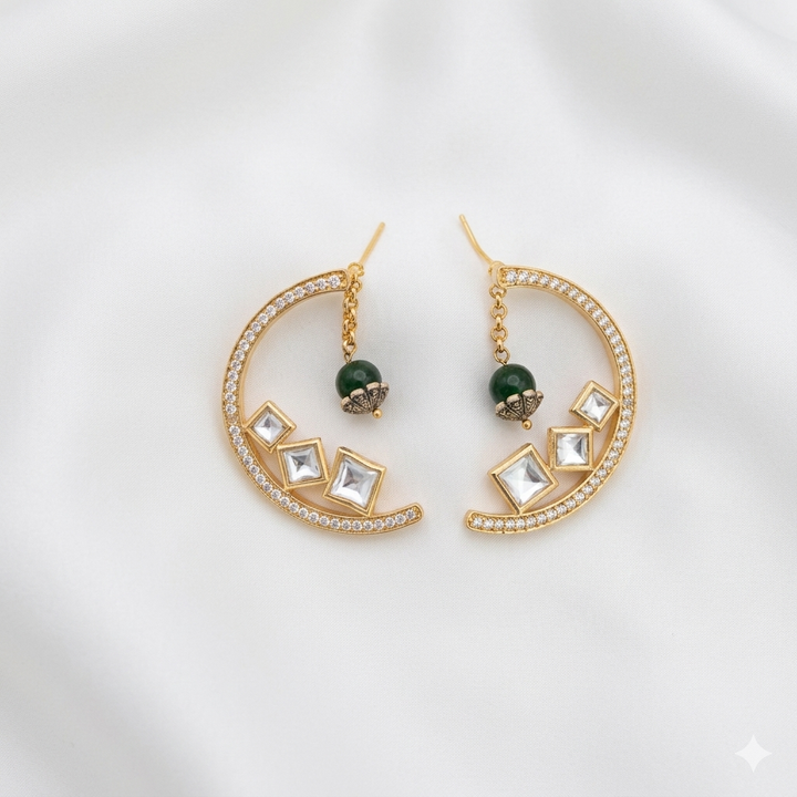 Half Moon Layered Kundan Polki Studs