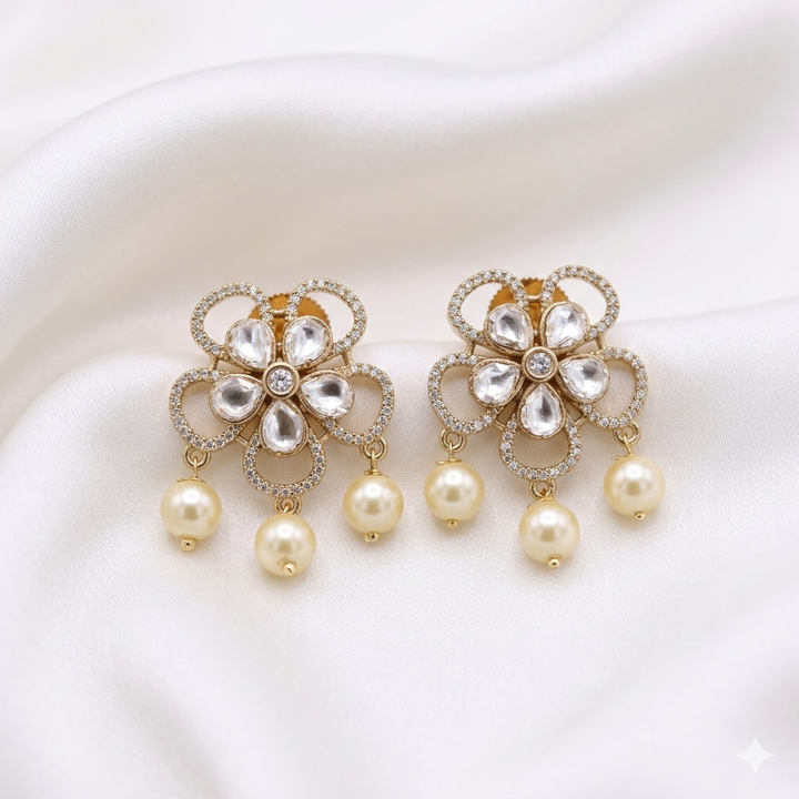 Flower Design Kundan Polki Studs