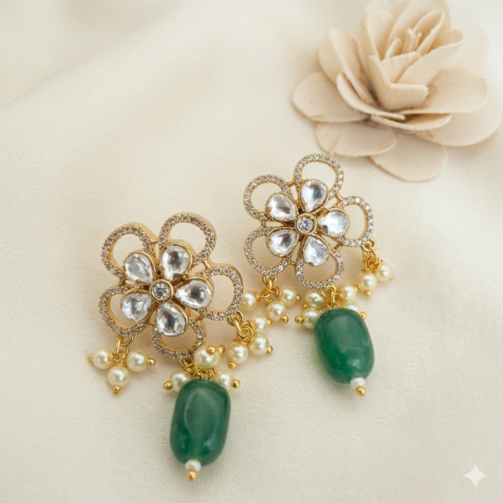 Flower Design Kundan Polki Studs