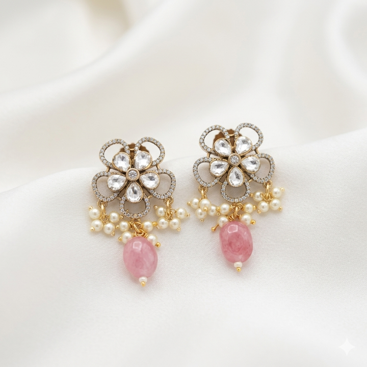 Flower Design Kundan Polki Studs