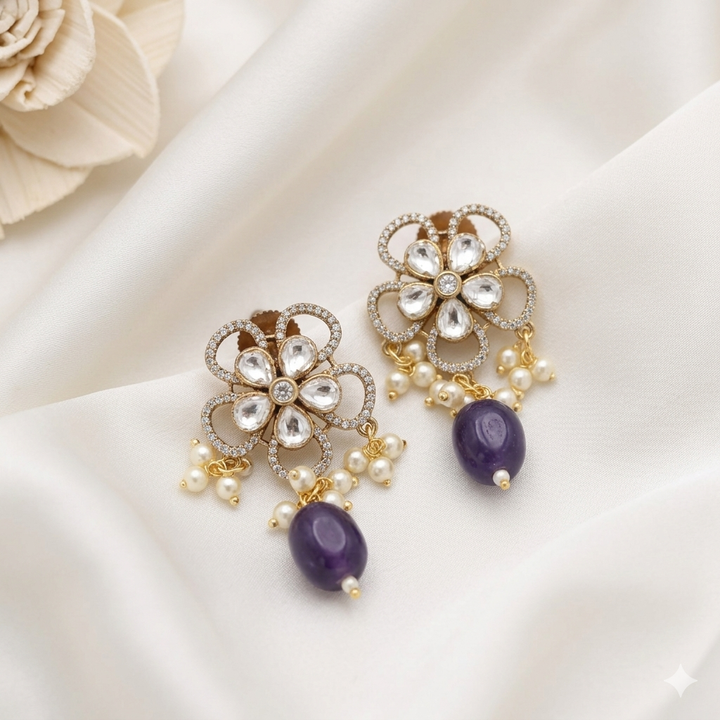 Flower Design Kundan Polki Studs