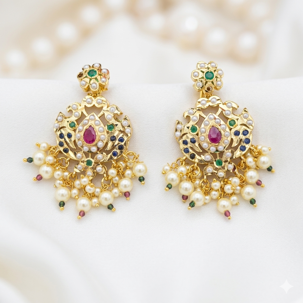 Jadau Danglers in Gold Finish Earring