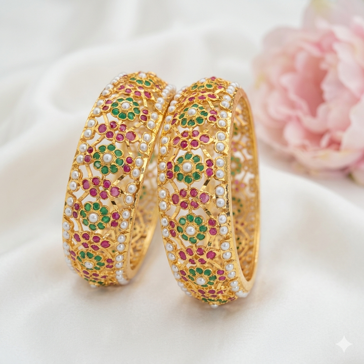 Flower Design Jadau Bangles
