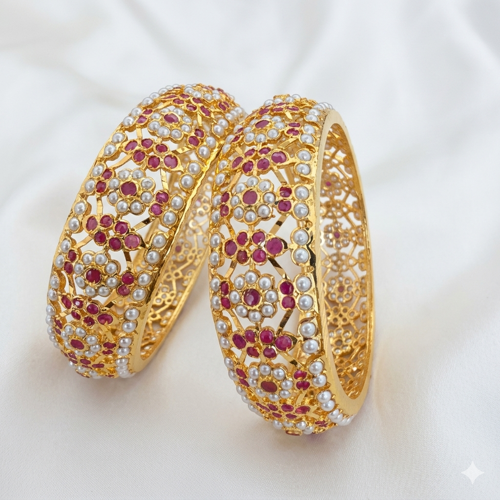 Flower Design Jadau Bangles
