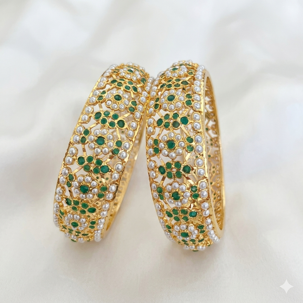 Flower Design Jadau Bangles