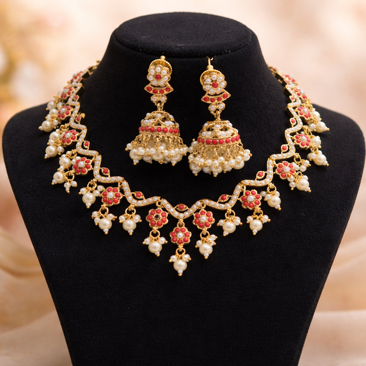 Light weight Antique Pearl Jadau Necklace Set
