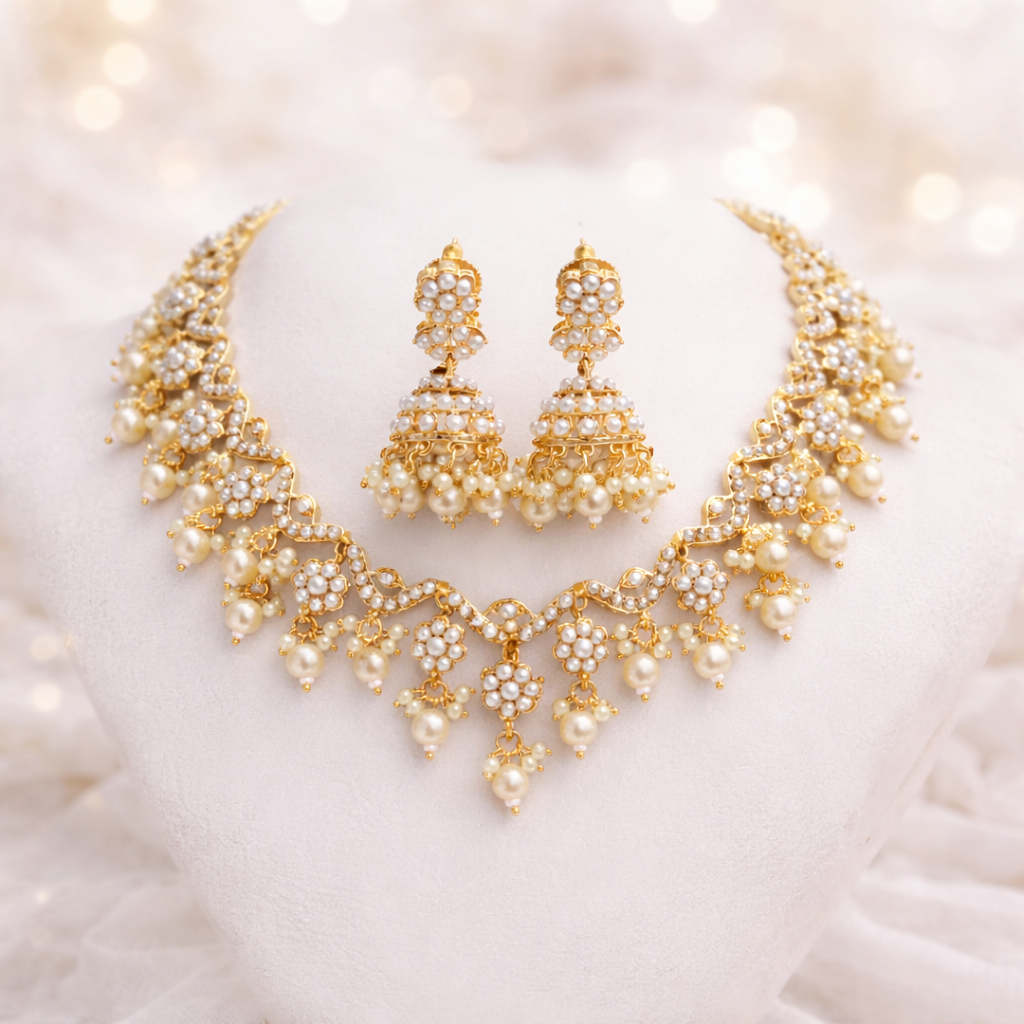 Light weight Antique Pearl Jadau Necklace Set