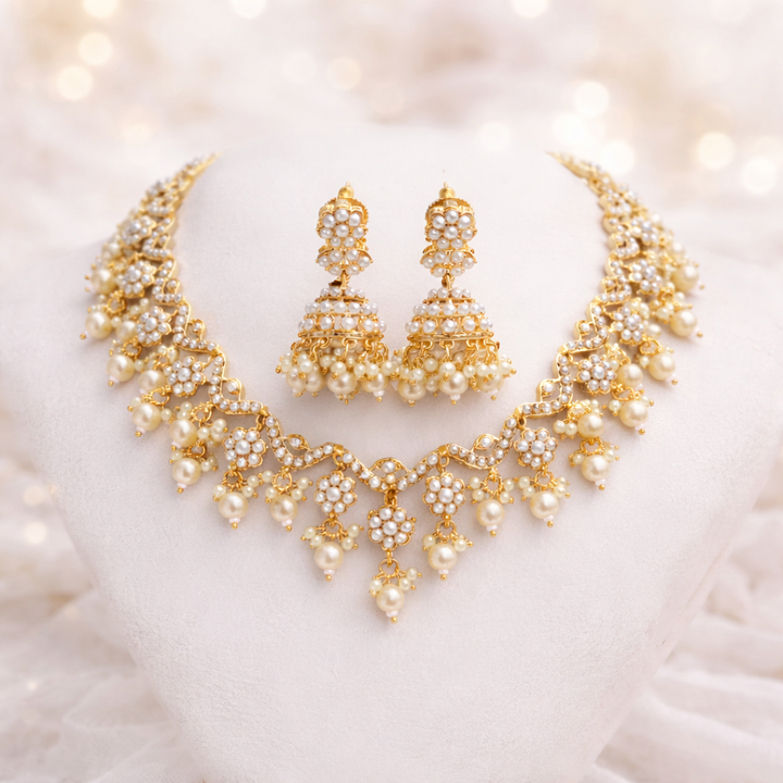 Light weight Antique Pearl Jadau Necklace Set