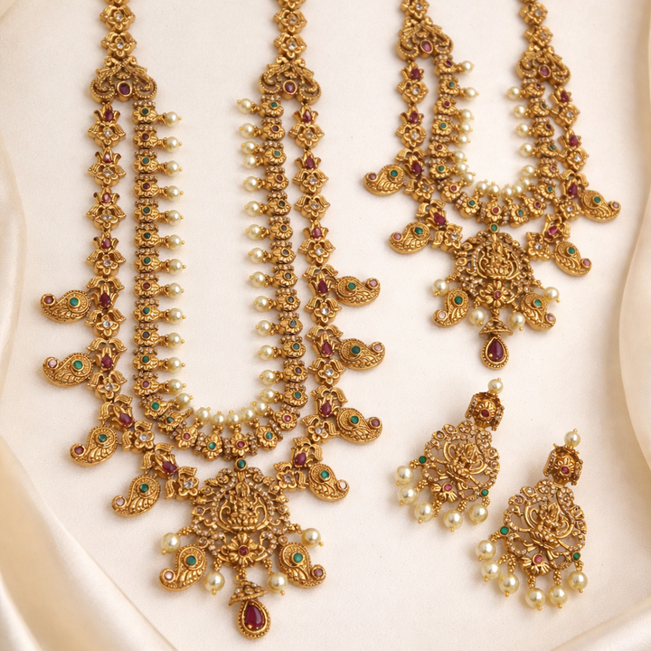 Traditional Long Short South Indian Necklace Set