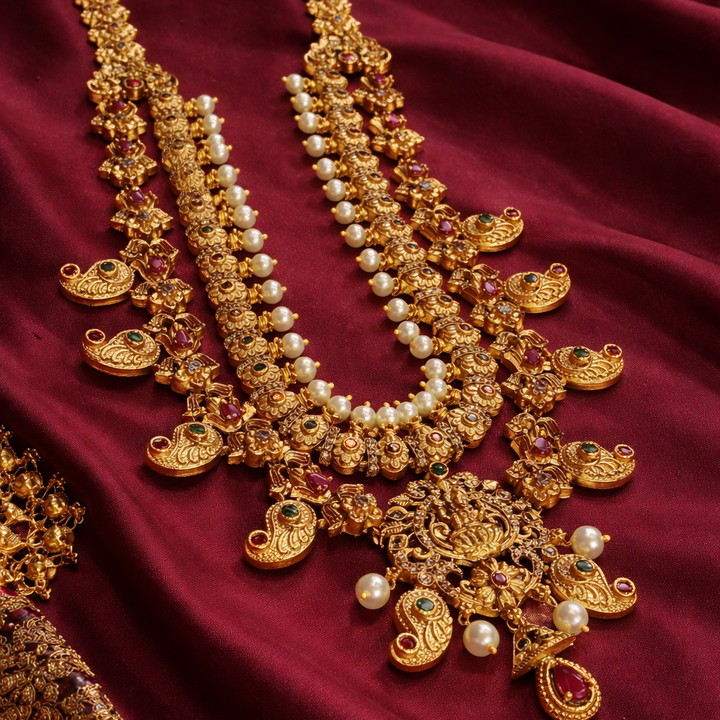Traditional Long Short South Indian Necklace Set