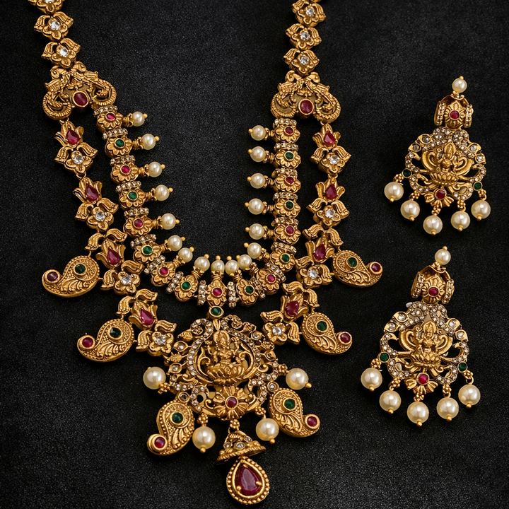 Traditional Long Short South Indian Necklace Set