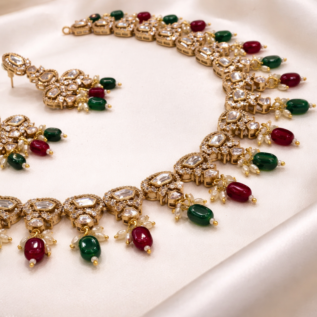 Full Kundan Polki Necklace Set