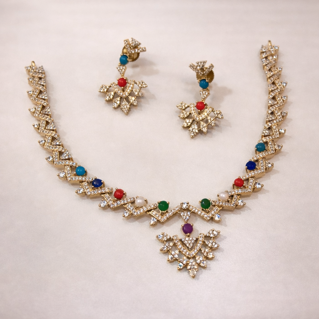 Traditional Multicolor Stone Necklace Set