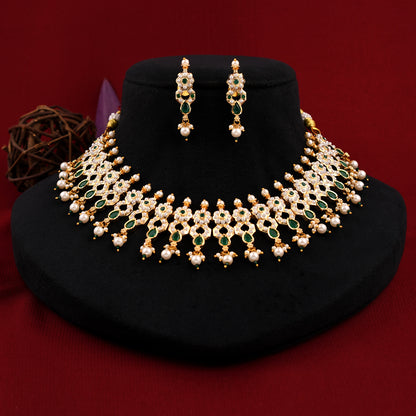 Dazzling Gold Plated Jadau Necklace Set