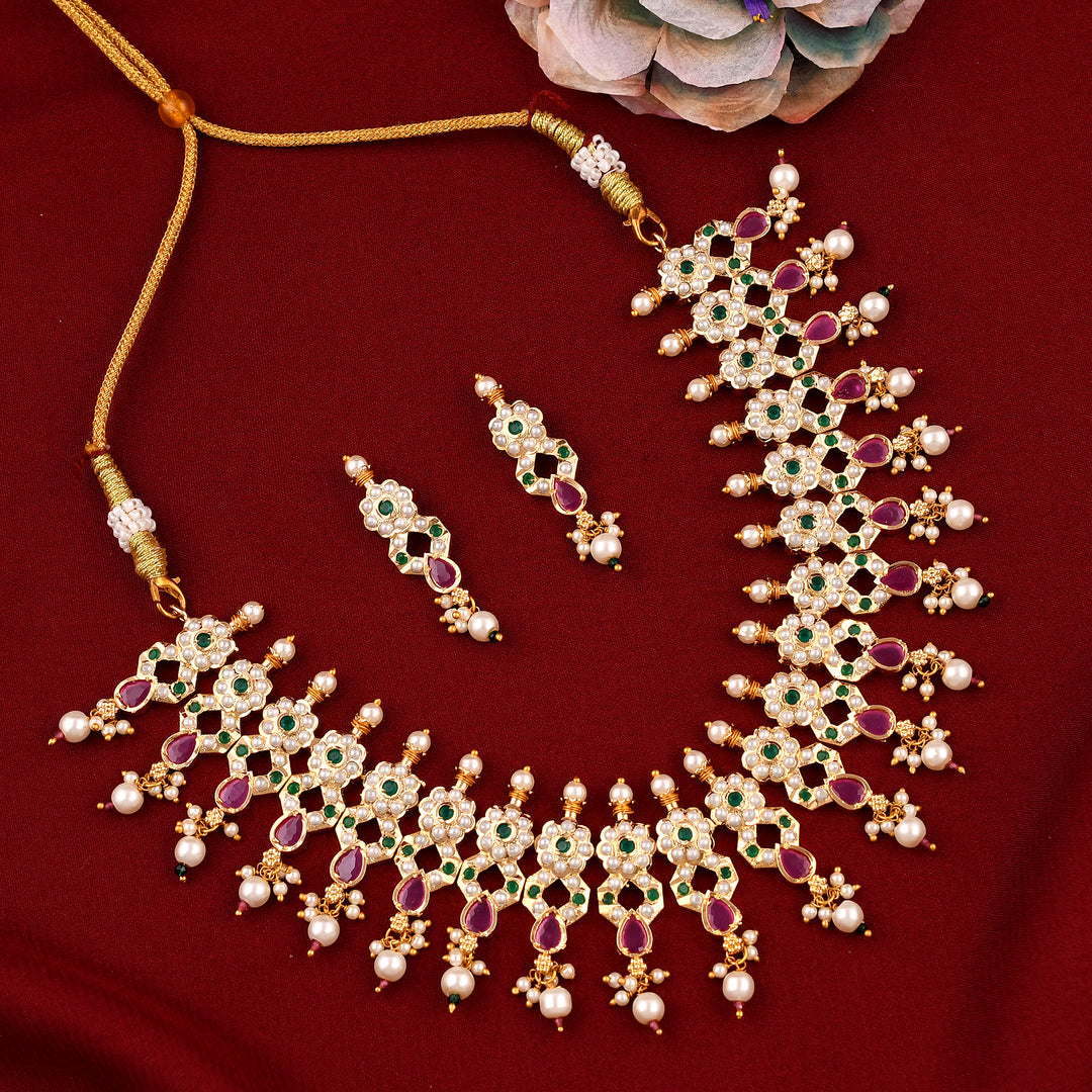 Dazzling Gold Plated Jadau Necklace Set
