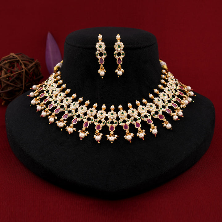 Dazzling Gold Plated Jadau Necklace Set