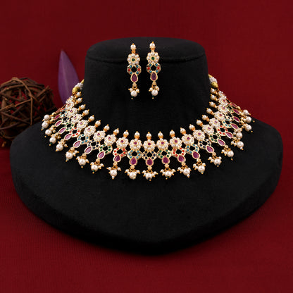 Dazzling Gold Plated Jadau Necklace Set