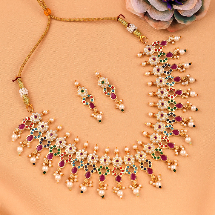 Dazzling Gold Plated Jadau Necklace Set