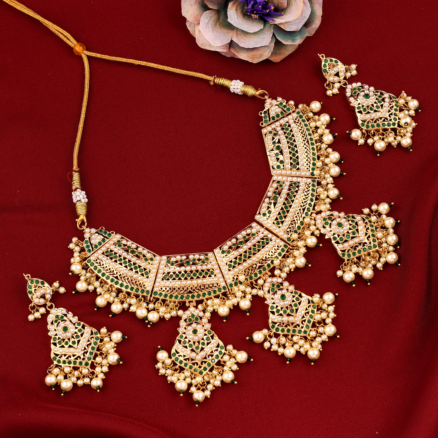 Gold Plated Jadau Necklace Set