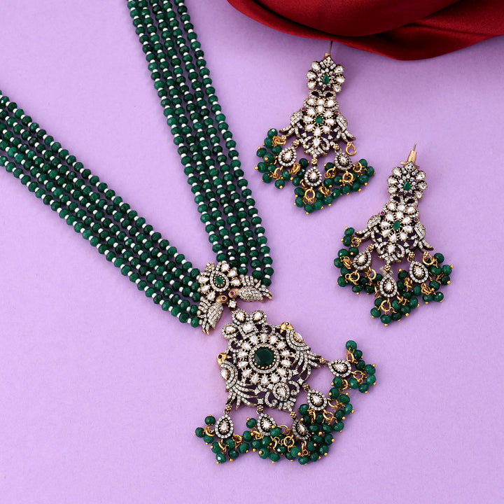 Emerald and Ruby Beaded Victorian Pendant Set