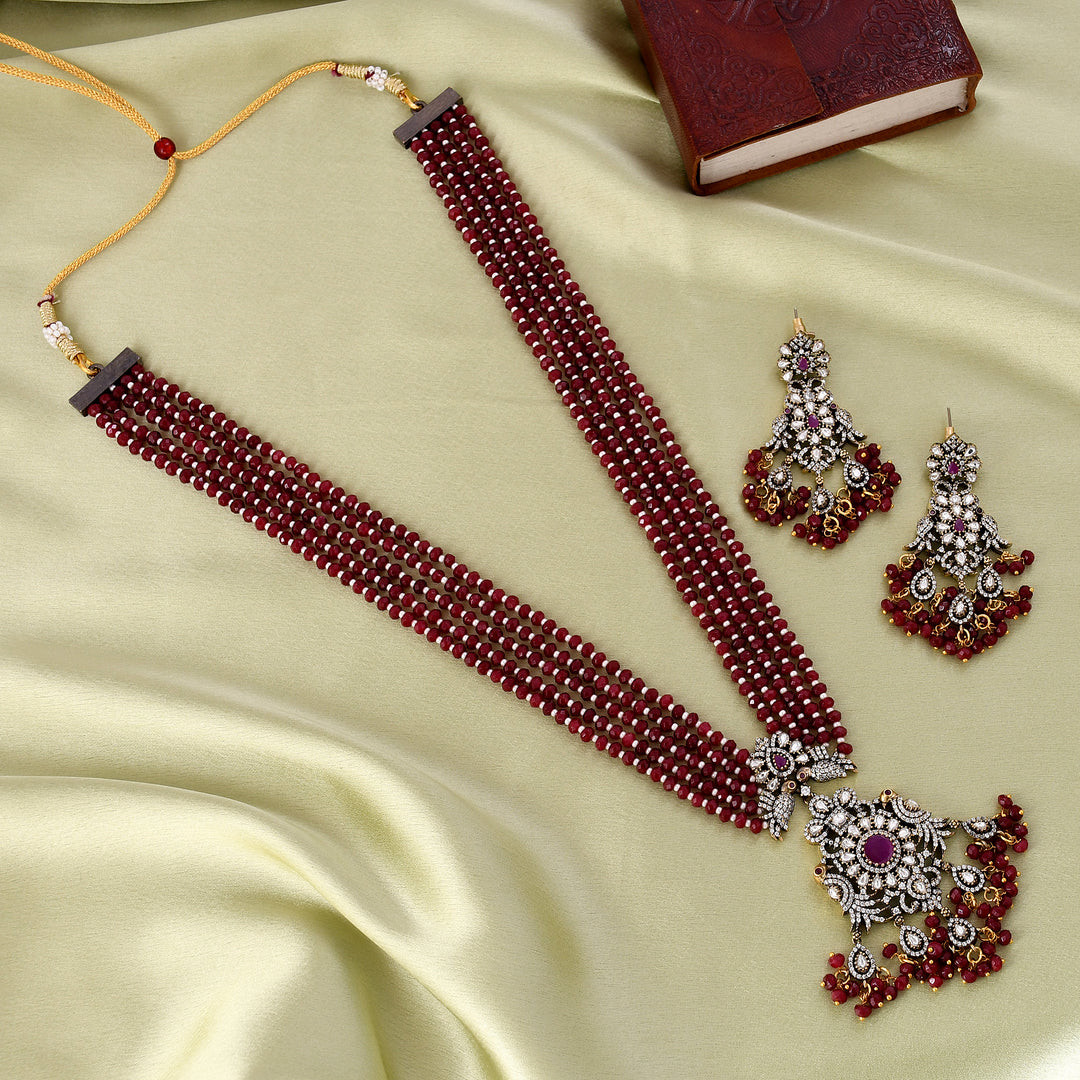 Emerald and Ruby Beaded Victorian Pendant Set