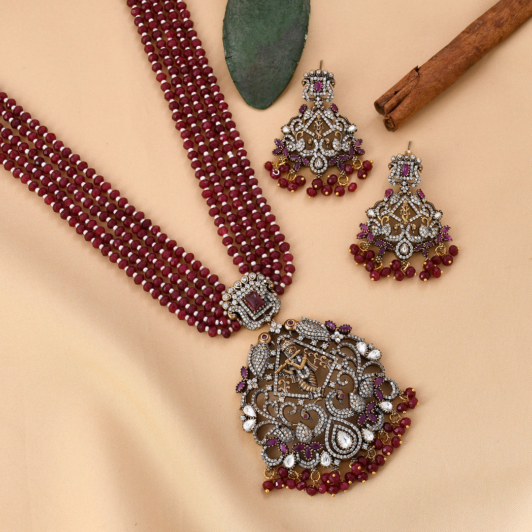 Victorian Polki Temple Pendant Set