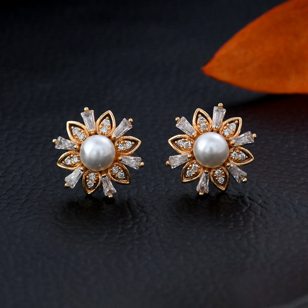 Flower Design Studs With Pearl