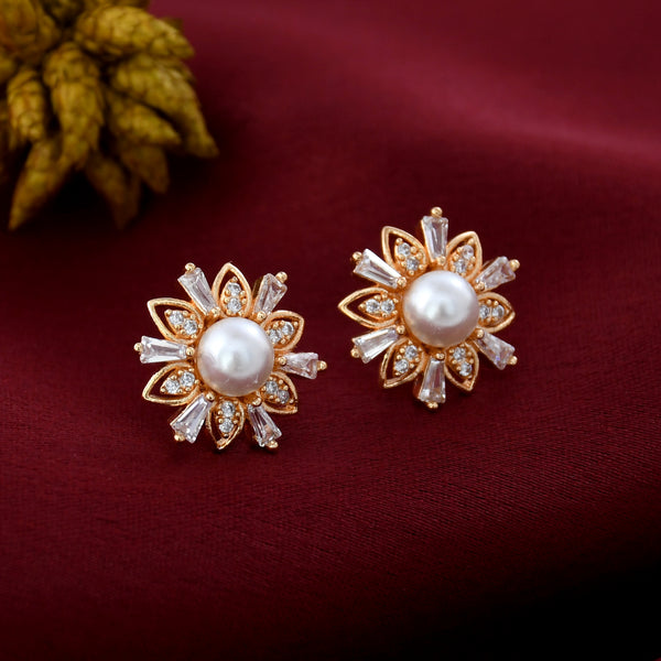 Flower Design Studs With Pearl