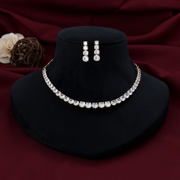 Solitaire Single Line Diamond Necklace Set