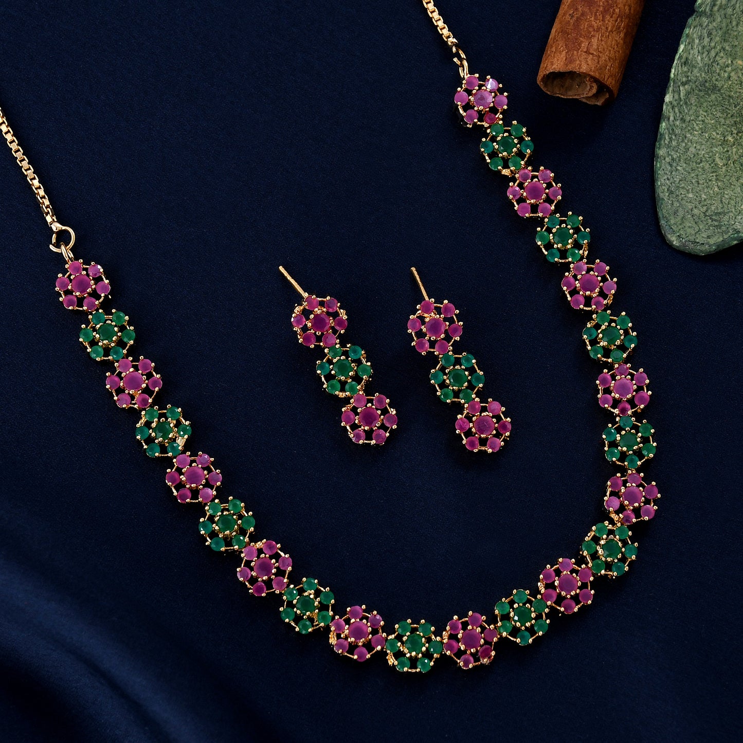 Designer Red-Green Necklace Set