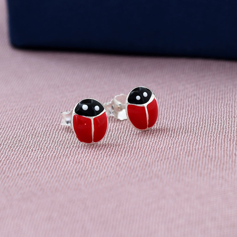 Lady Bug Enamel Design 925 Sterling Silver Studs