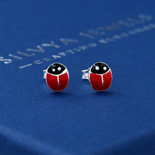 Lady Bug Enamel Design 925 Sterling Silver Studs