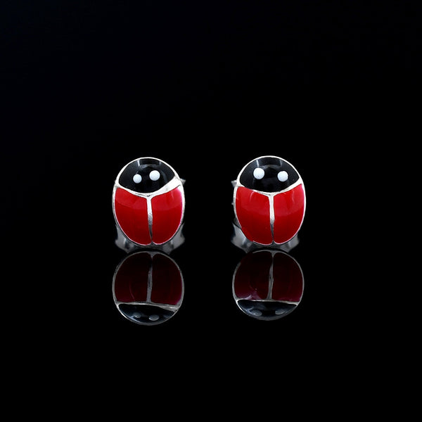 Lady Bug Enamel Design 925 Sterling Silver Studs