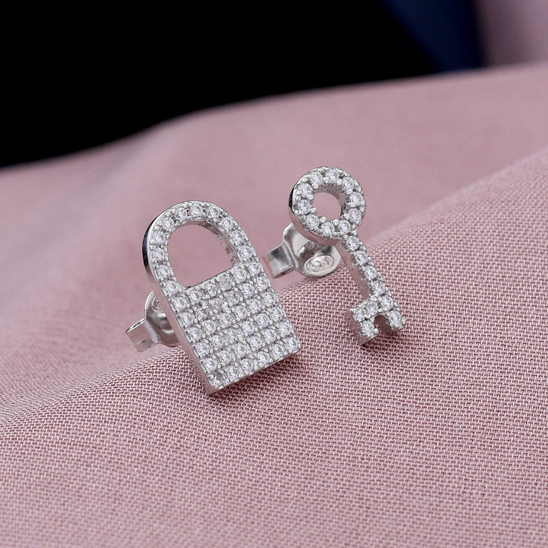 Key & Lock Design 925 Sterling Silver Studs