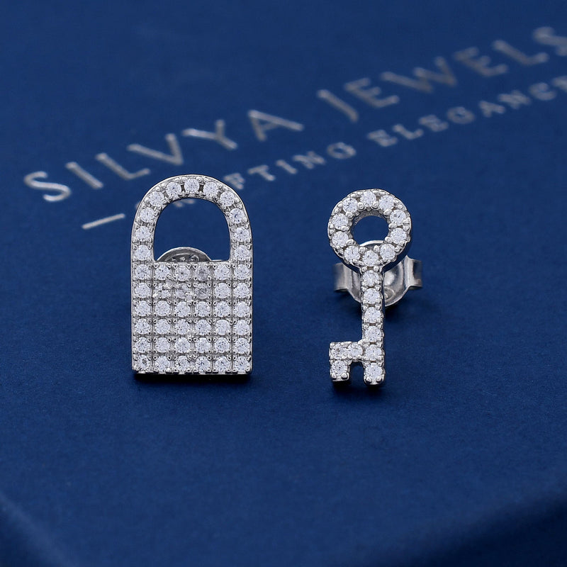 Key & Lock Design 925 Sterling Silver Studs