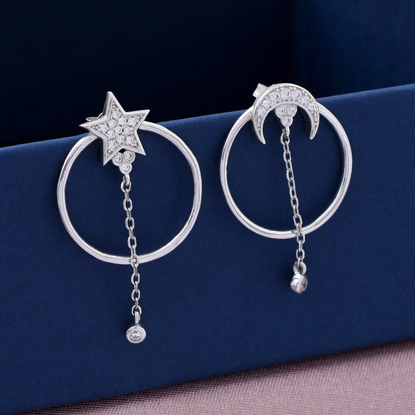 Moon & Star Design 925 Sterling Silver Earring