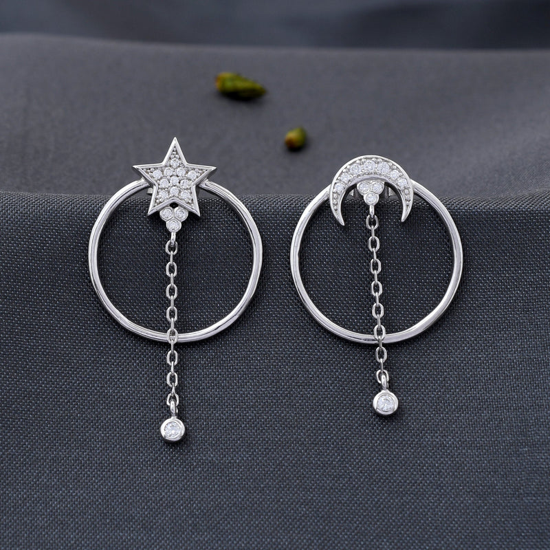 Moon & Star Design 925 Sterling Silver Earring