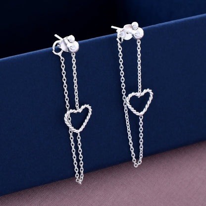 Double Chain Heart Design 925 Sterling Silver Earring