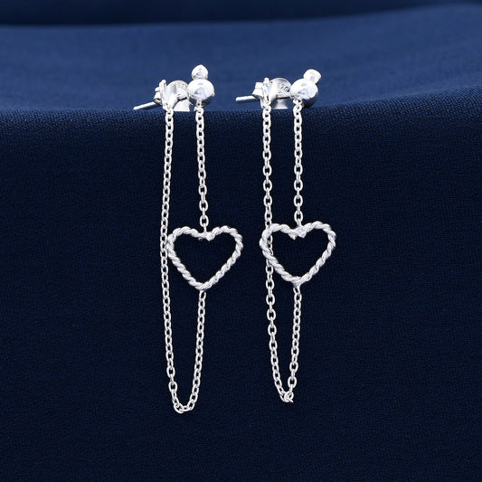 Double Chain Heart Design 925 Sterling Silver Earring