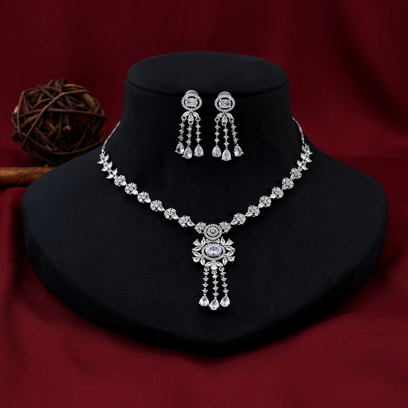 Elegant Silver Plated Zircon Necklace Set