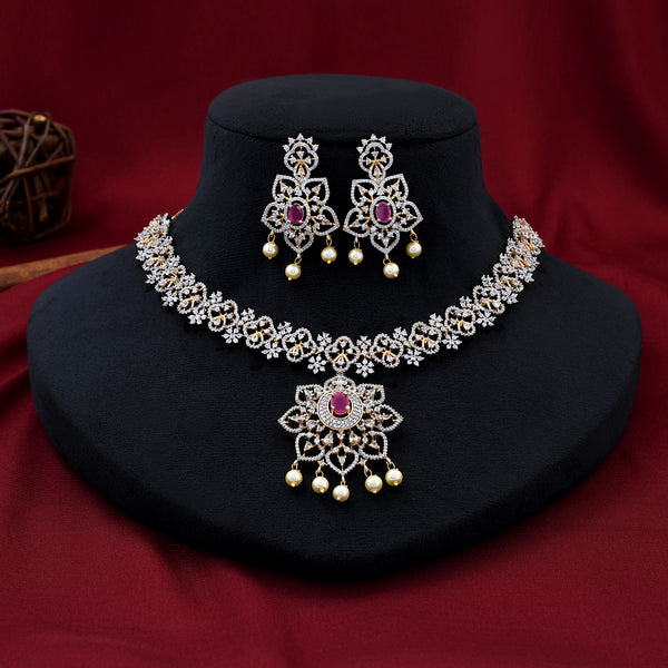Elegant Gold Plated Short Zircon Necklace Set