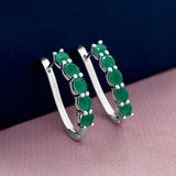 Oval Emerald Hoop 925 Sterling Silver Earring