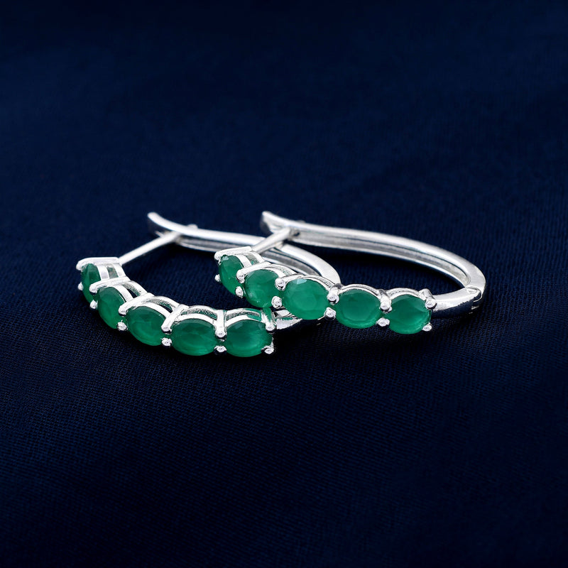 Oval Emerald Hoop 925 Sterling Silver Earring