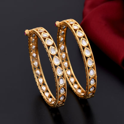 Single Line Gold Plated Kundan Polki Bangle