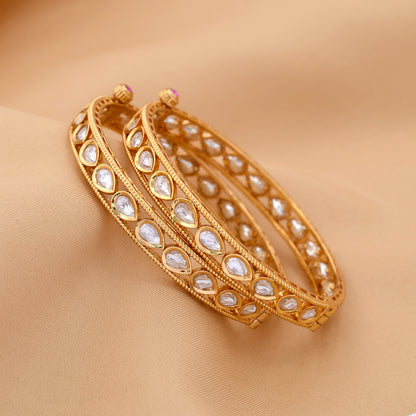 Single Line Gold Plated Kundan Polki Bangle