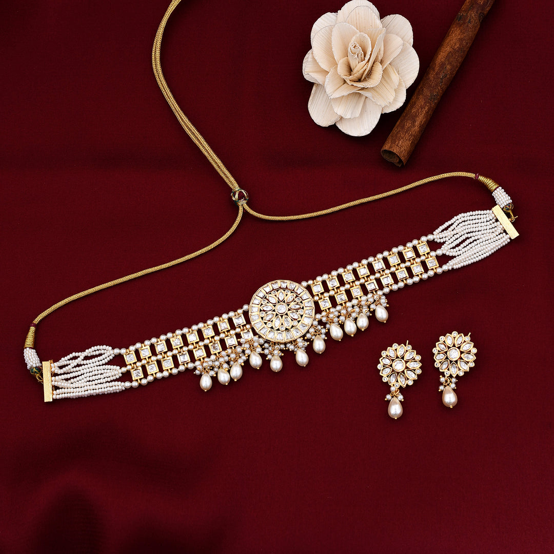 Flower Design Kundan Choker Set