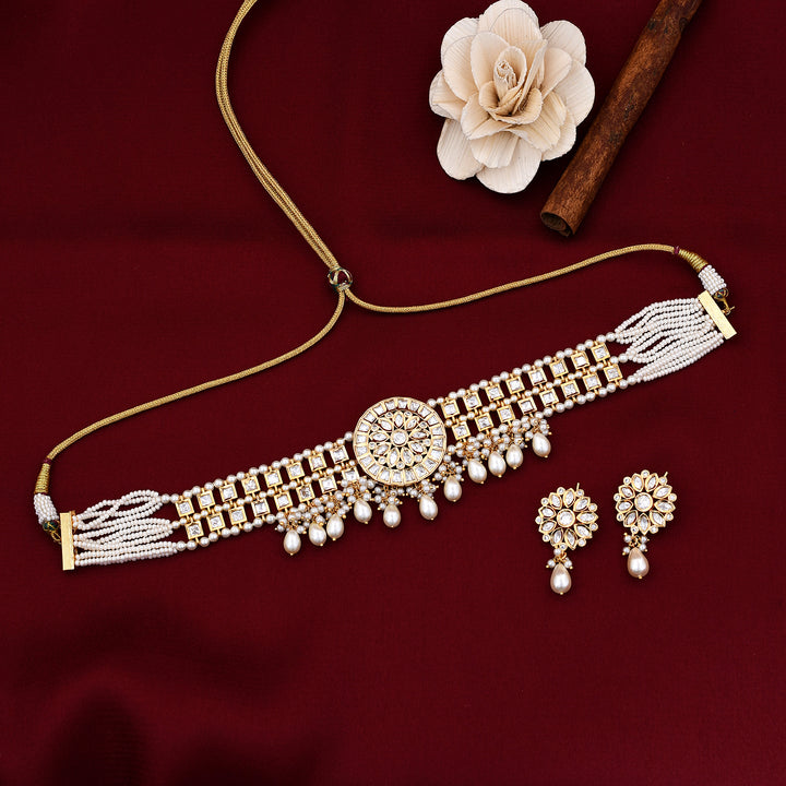 Flower Design Kundan Choker Set
