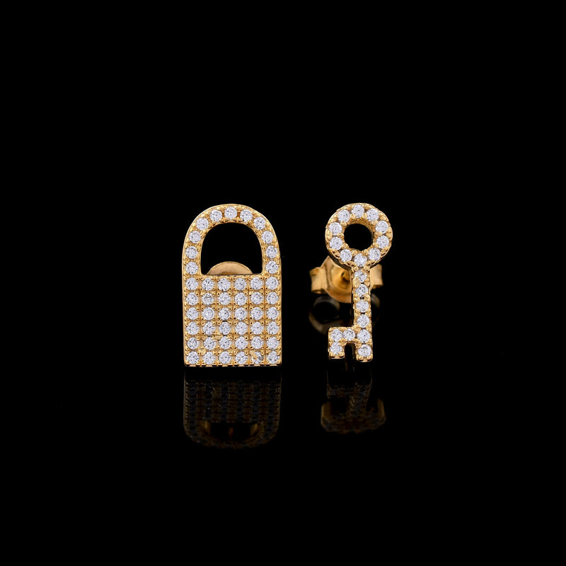 Key & Lock Design 925 Sterling Silver Studs