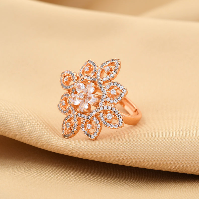 Elegant Flower Design Zircon Ring